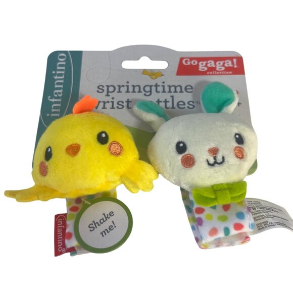 Infantino Go Gaga Springtime Wrist Rattles Babies 0M+ New Chick Bunny - Picture 3 of 8